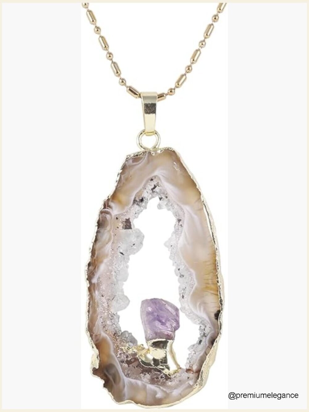 Natural Agate Druzy Pendant Necklace Healing Crystal Irregular Slice